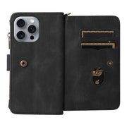 For iPhone 16 Pro Max Skin Feel Multi Card Slots Zipper Wallet Leather Phone Case(Black)