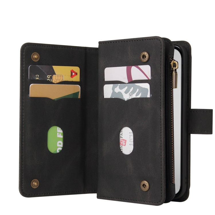 For iPhone 16 Pro Max Skin Feel Multi Card Slots Zipper Wallet Leather Phone Case(Black)