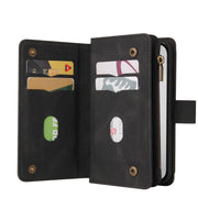For iPhone 16 Pro Max Skin Feel Multi Card Slots Zipper Wallet Leather Phone Case(Black)