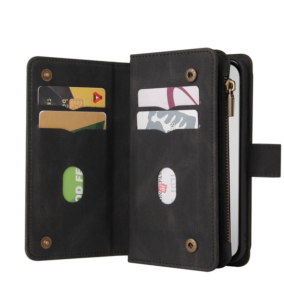 For iPhone 16 Pro Max Skin Feel Multi Card Slots Zipper Wallet Leather Phone Case(Black)
