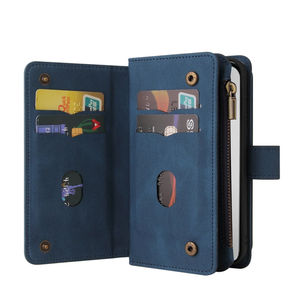 For iPhone 16 Pro Max Skin Feel Multi Card Slots Zipper Wallet Leather Phone Case(Blue)