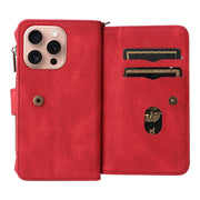 For iPhone 16 Pro Skin Feel Multi Card Slots Zipper Wallet Leather Phone Case(Red)