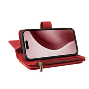 For iPhone 16 Pro Skin Feel Multi Card Slots Zipper Wallet Leather Phone Case(Red)