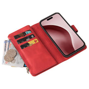 For iPhone 16 Pro Skin Feel Multi Card Slots Zipper Wallet Leather Phone Case(Red)