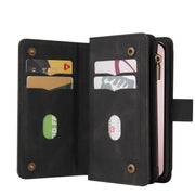For iPhone 16 Pro Skin Feel Multi Card Slots Zipper Wallet Leather Phone Case(Black)