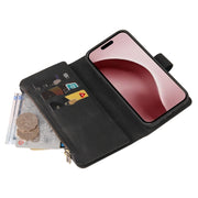 For iPhone 16 Pro Skin Feel Multi Card Slots Zipper Wallet Leather Phone Case(Black)