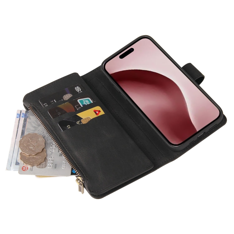 For iPhone 16 Pro Skin Feel Multi Card Slots Zipper Wallet Leather Phone Case(Black)