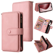 For iPhone 16 Pro Skin Feel Multi Card Slots Zipper Wallet Leather Phone Case(Pink)