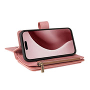 For iPhone 16 Pro Skin Feel Multi Card Slots Zipper Wallet Leather Phone Case(Pink)