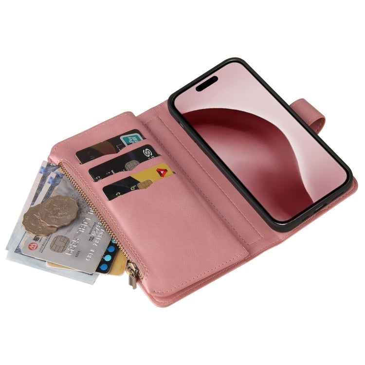 For iPhone 16 Pro Skin Feel Multi Card Slots Zipper Wallet Leather Phone Case(Pink)