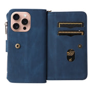 For iPhone 16 Pro Skin Feel Multi Card Slots Zipper Wallet Leather Phone Case(Blue)