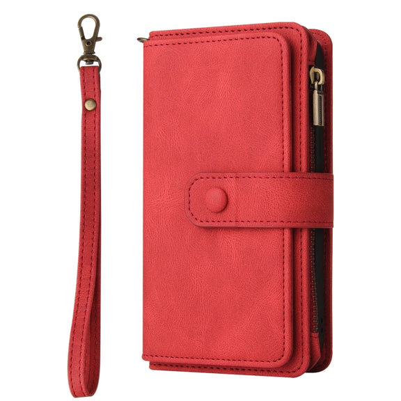 For iPhone 16 Plus Skin Feel Multi Card Slots Zipper Wallet Leather Phone Case(Red)