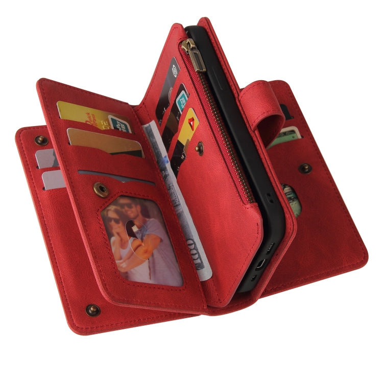 For iPhone 16 Plus Skin Feel Multi Card Slots Zipper Wallet Leather Phone Case(Red)