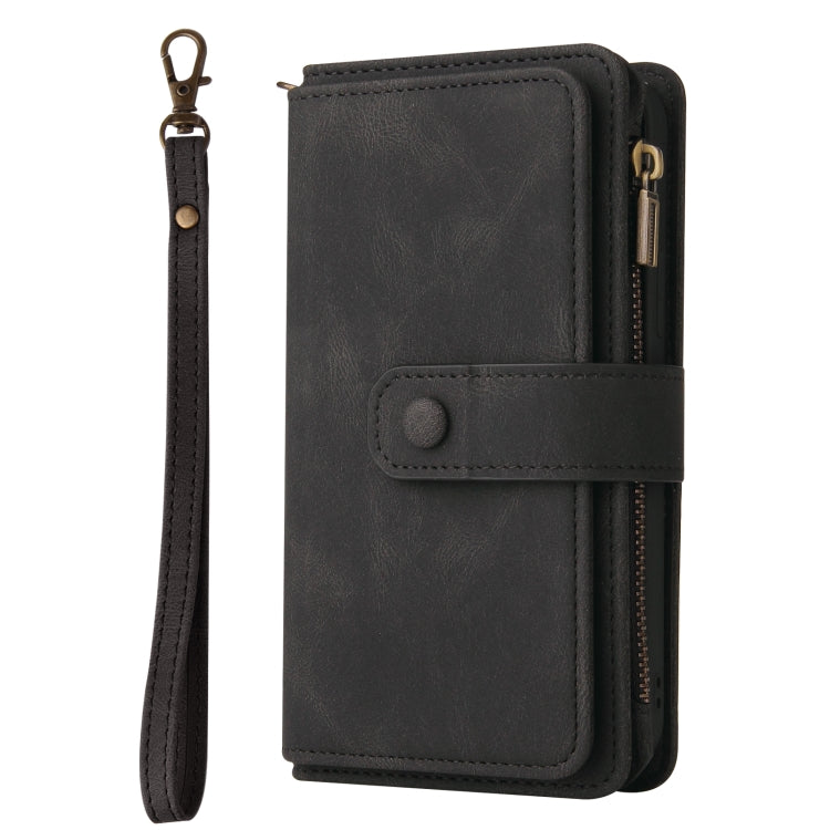 For iPhone 16 Plus Skin Feel Multi Card Slots Zipper Wallet Leather Phone Case(Black)