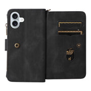 For iPhone 16 Plus Skin Feel Multi Card Slots Zipper Wallet Leather Phone Case(Black)
