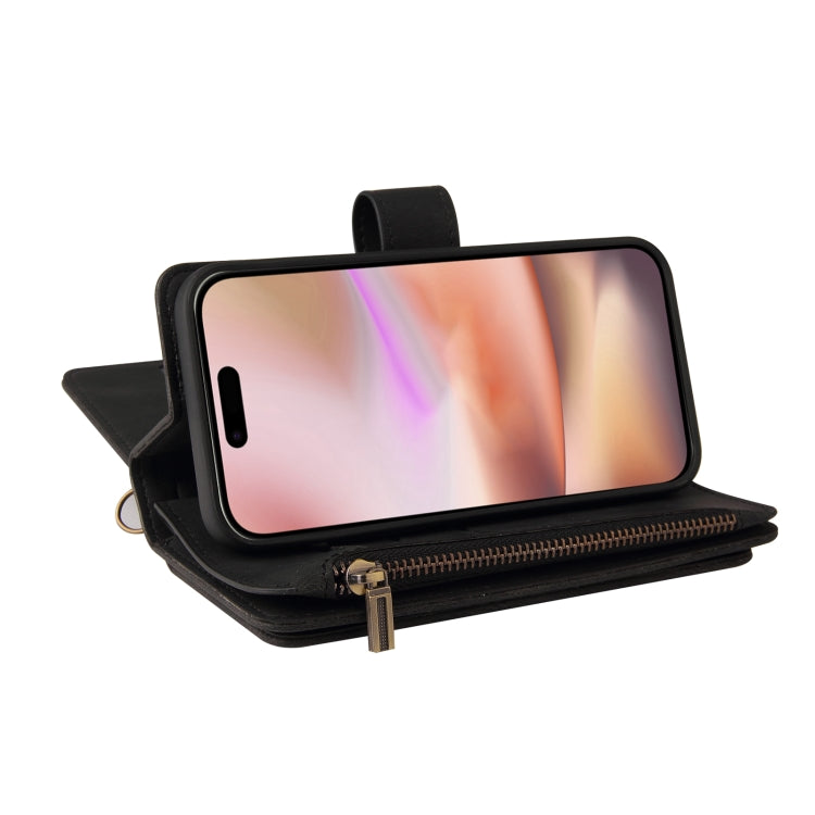 For iPhone 16 Plus Skin Feel Multi Card Slots Zipper Wallet Leather Phone Case(Black)