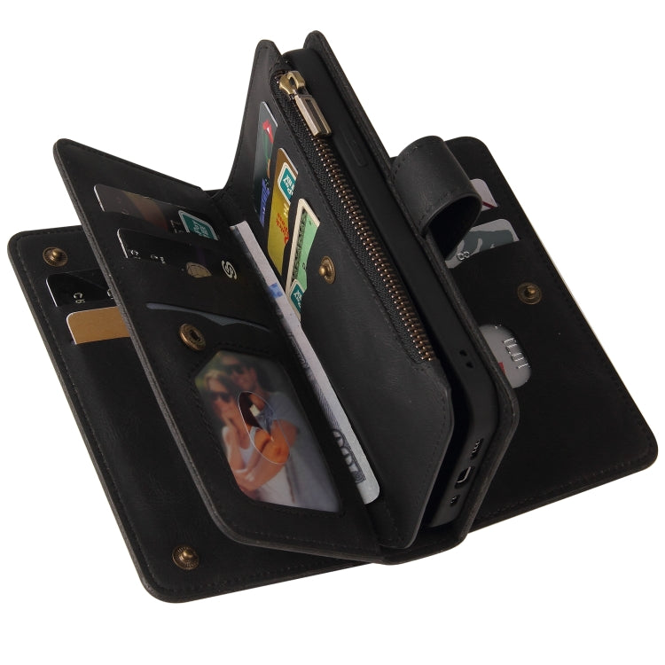 For iPhone 16 Plus Skin Feel Multi Card Slots Zipper Wallet Leather Phone Case(Black)