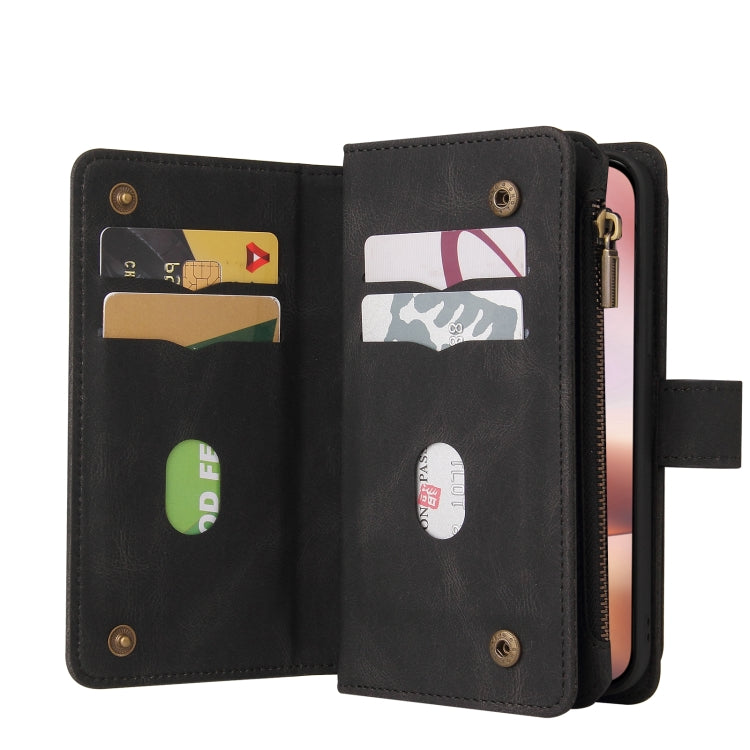 For iPhone 16 Plus Skin Feel Multi Card Slots Zipper Wallet Leather Phone Case(Black)