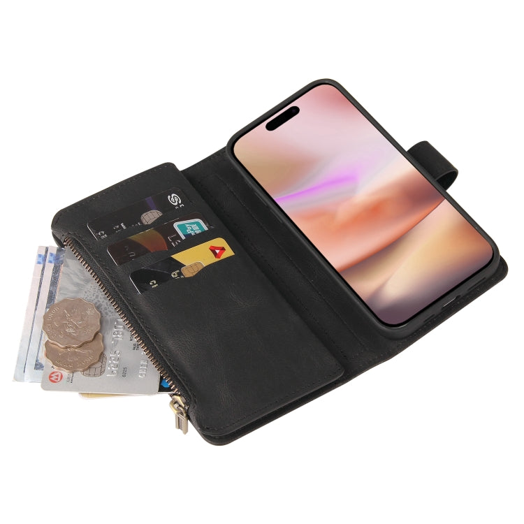 For iPhone 16 Plus Skin Feel Multi Card Slots Zipper Wallet Leather Phone Case(Black)
