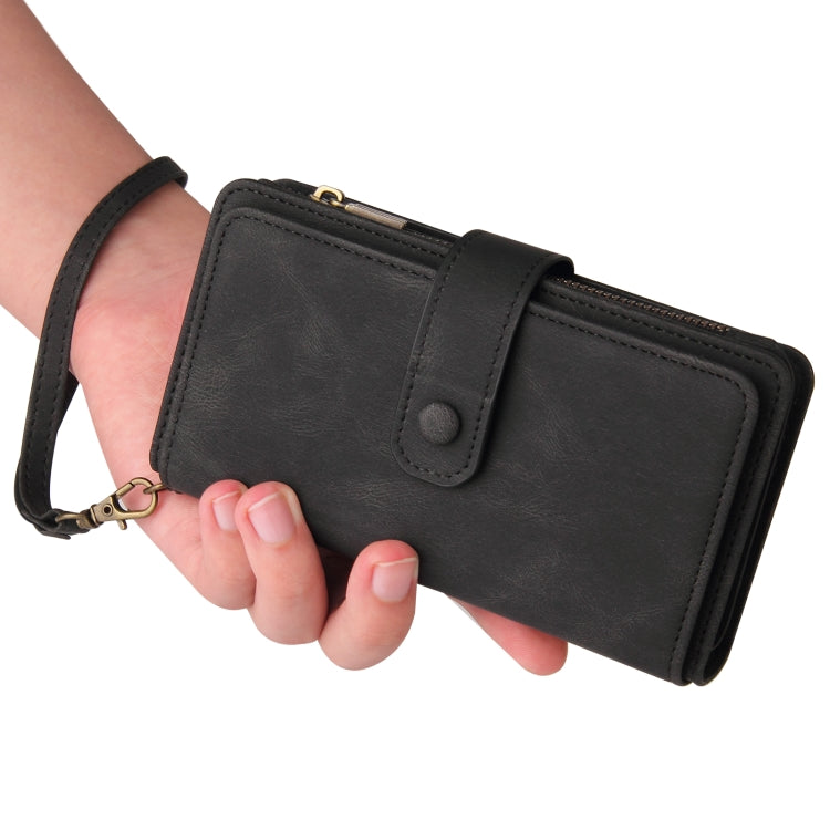 For iPhone 16 Plus Skin Feel Multi Card Slots Zipper Wallet Leather Phone Case(Black)