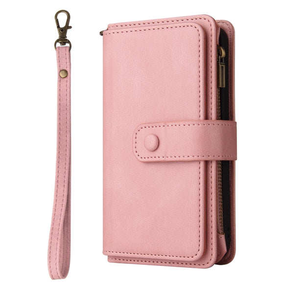 For iPhone 16 Plus Skin Feel Multi Card Slots Zipper Wallet Leather Phone Case(Pink)