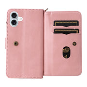For iPhone 16 Plus Skin Feel Multi Card Slots Zipper Wallet Leather Phone Case(Pink)