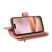 For iPhone 16 Plus Skin Feel Multi Card Slots Zipper Wallet Leather Phone Case(Pink)
