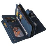 For iPhone 16 Plus Skin Feel Multi Card Slots Zipper Wallet Leather Phone Case(Blue)