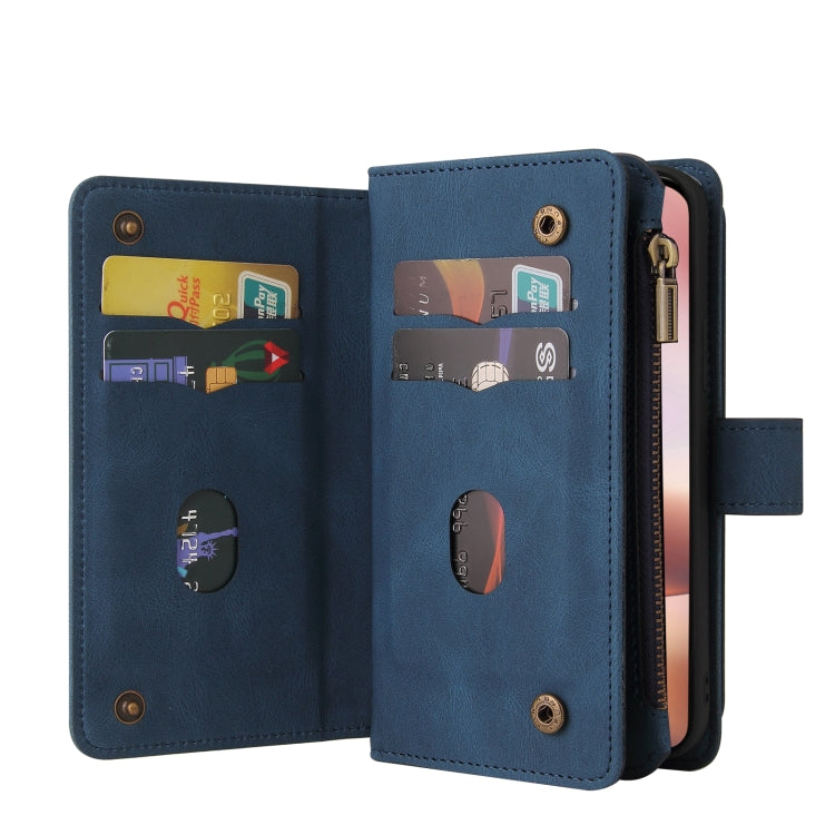 For iPhone 16 Plus Skin Feel Multi Card Slots Zipper Wallet Leather Phone Case(Blue)