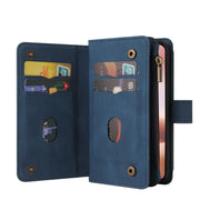 For iPhone 16 Plus Skin Feel Multi Card Slots Zipper Wallet Leather Phone Case(Blue)
