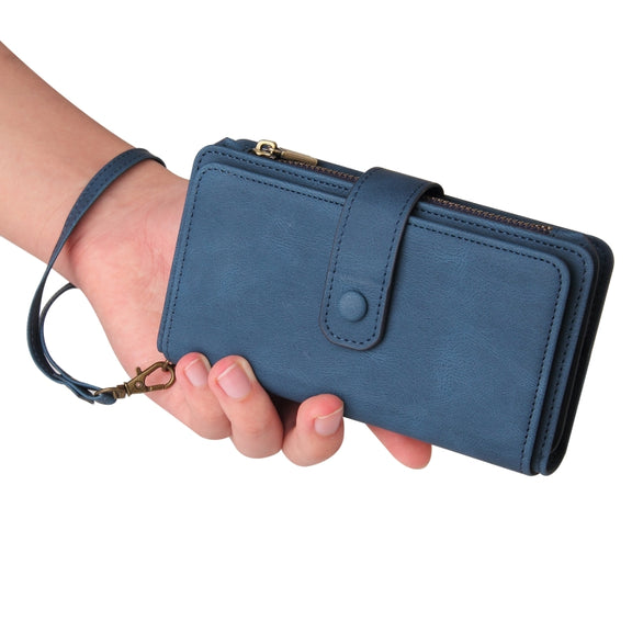 For iPhone 16 Plus Skin Feel Multi Card Slots Zipper Wallet Leather Phone Case(Blue)