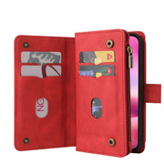 For iPhone 16 Skin Feel Multi Card Slots Zipper Wallet Leather Phone Case(Red)