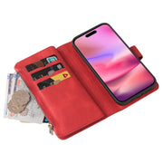 For iPhone 16 Skin Feel Multi Card Slots Zipper Wallet Leather Phone Case(Red)