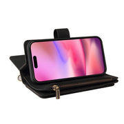 For iPhone 16 Skin Feel Multi Card Slots Zipper Wallet Leather Phone Case(Black)