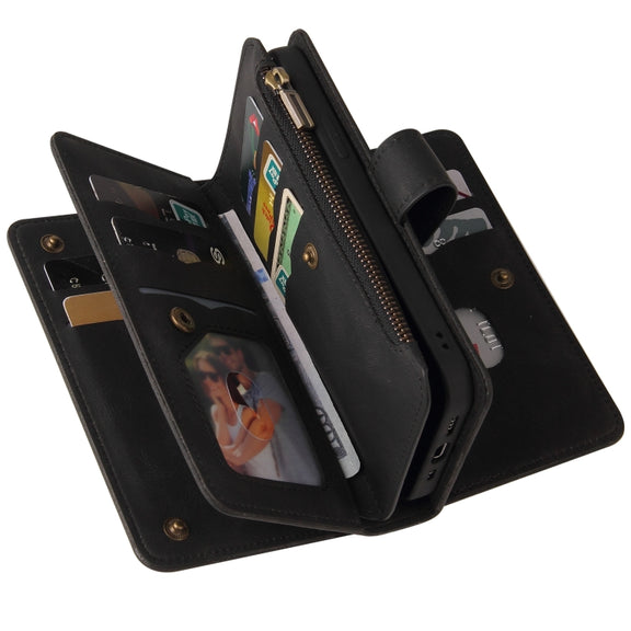 For iPhone 16 Skin Feel Multi Card Slots Zipper Wallet Leather Phone Case(Black)