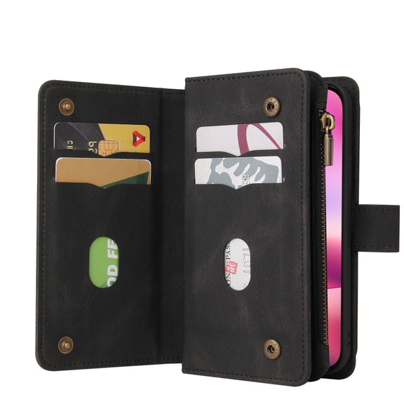 For iPhone 16 Skin Feel Multi Card Slots Zipper Wallet Leather Phone Case(Black)