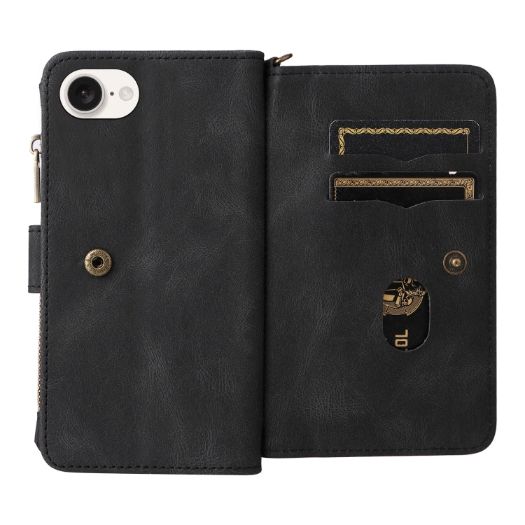 For iPhone 16e Skin Feel Multi Card Slots Zipper Wallet Leather Phone Case(Black)