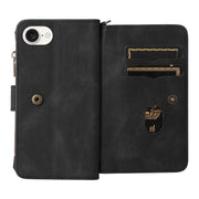 For iPhone 16e Skin Feel Multi Card Slots Zipper Wallet Leather Phone Case(Black)
