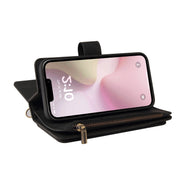 For iPhone 16e Skin Feel Multi Card Slots Zipper Wallet Leather Phone Case(Black)