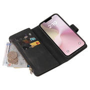 For iPhone 16e Skin Feel Multi Card Slots Zipper Wallet Leather Phone Case(Black)
