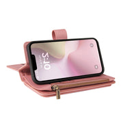 For iPhone 16e Skin Feel Multi Card Slots Zipper Wallet Leather Phone Case(Pink)