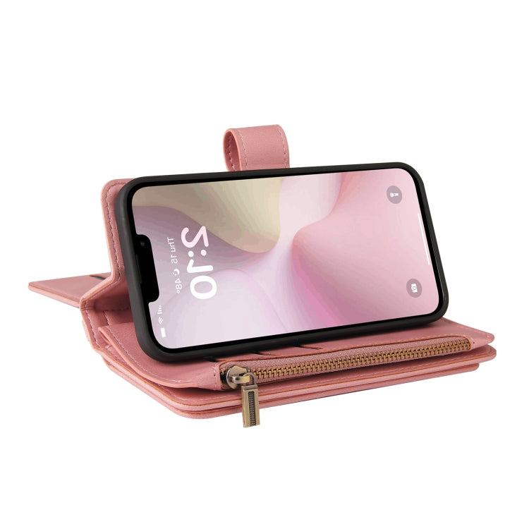 For iPhone 16e Skin Feel Multi Card Slots Zipper Wallet Leather Phone Case(Pink)