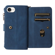 For iPhone 16e Skin Feel Multi Card Slots Zipper Wallet Leather Phone Case(Blue)