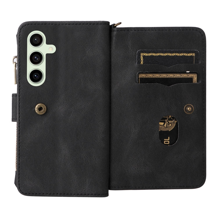 For Samsung Galaxy S24 FE 5G Skin Feel Multi Card Slots Zipper Wallet Leather Phone Case(Black)