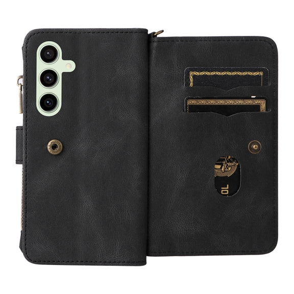 For Samsung Galaxy S24 FE 5G Skin Feel Multi Card Slots Zipper Wallet Leather Phone Case(Black)
