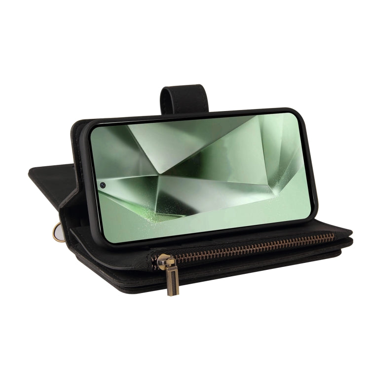 For Samsung Galaxy S24 FE 5G Skin Feel Multi Card Slots Zipper Wallet Leather Phone Case(Black)