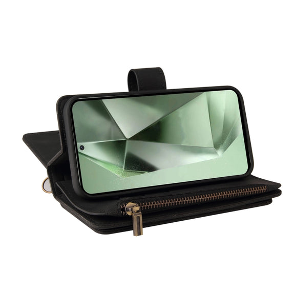 For Samsung Galaxy S24 FE 5G Skin Feel Multi Card Slots Zipper Wallet Leather Phone Case(Black)