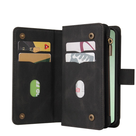 For Samsung Galaxy S24 FE 5G Skin Feel Multi Card Slots Zipper Wallet Leather Phone Case(Black)