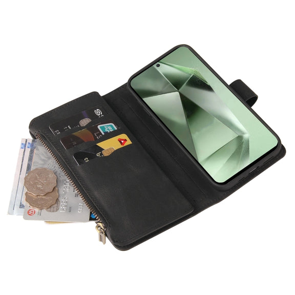 For Samsung Galaxy S24 FE 5G Skin Feel Multi Card Slots Zipper Wallet Leather Phone Case(Black)