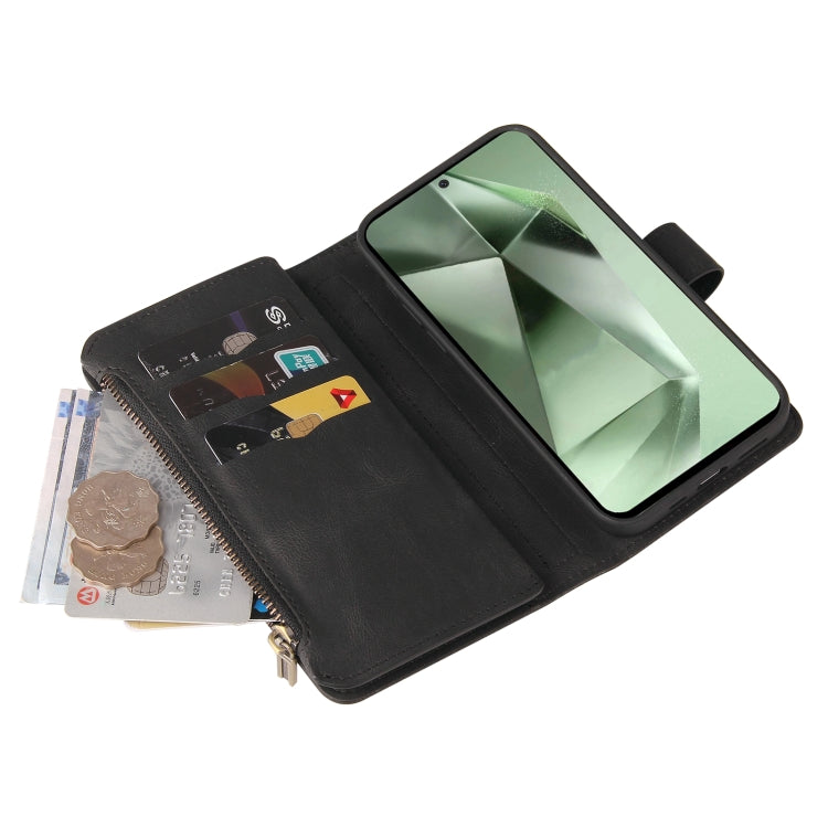For Samsung Galaxy S24 FE 5G Skin Feel Multi Card Slots Zipper Wallet Leather Phone Case(Black)